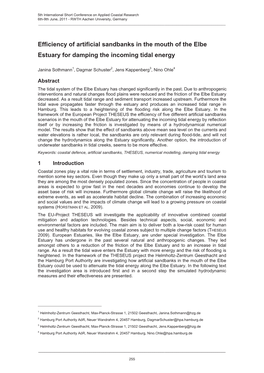 Efficiency of Artificial Sandbanks in the Mouth of the Elbe Estuary for Damping the Incoming Tidal Energy