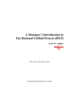 A Manager's Introduction to the Rational Unified Process (RUP)