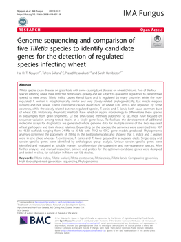 Genome Sequencing and Comparison of Five Tilletia Species to Identify Candidate Genes for the Detection of Regulated Species Infecting Wheat Hai D