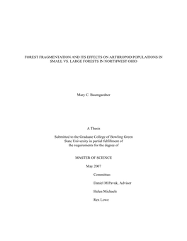 Forest Fragmentation and Its Effects on Arthropod Populations in Small Vs