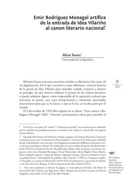 Emir Rodríguez Monegal Artífice De La Entrada De Idea Vilariño Al Canon Literario Nacional*