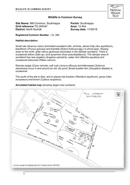 Mill Common, Southrepps Parish: Southrepps Grid Reference:TG 264347 Area: 12.4Ha District: North Norfolk Survey Date: 17/09/18