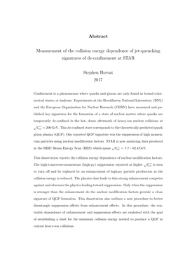 Measurement of the Collision Energy Dependence of Jet-Quenching Signatures of De-Conﬁnement at STAR