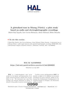 A Glottalized Tone in Muong