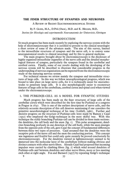 The Finer Structure of Synapses and Neurones a Review of Recent Electronmicroscopical Studies