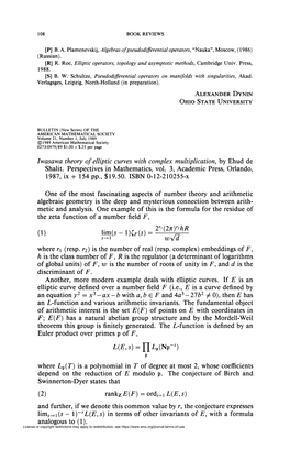 Iwasawa Theory of Elliptic Curves with Complex Multiplication, by Ehud De Shalit. Perspectives in Mathematics, Vol. 3, Academic