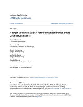 A Target Enrichment Bait Set for Studying Relationships Among Ostariophysan Fishes