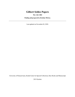 Gilbert Seldes Papers Ms