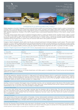 Experiences & Adventures Fact Sheet A