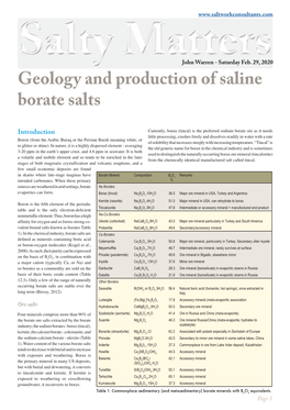 Geology and Production of Saline Borate Salts