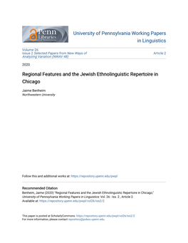 Regional Features and the Jewish Ethnolinguistic Repertoire in Chicago