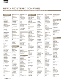 NEWLY REGISTERED COMPANIES a Selected Listing Comprising Companies with Issued Capital Between $200,000 and $5 Million (May-June 2016)