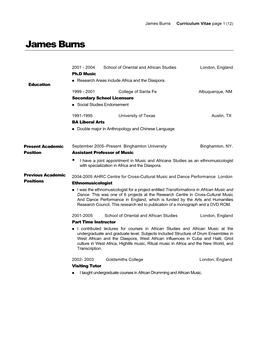 James Burns Curriculum Vitae Page 1 (12)