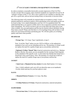 2Nd Us Cavalry Uniform and Equipment Standards