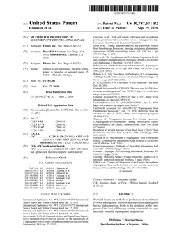 ( 12 ) United States Patent ( 10 ) Patent No .: US 10,787,671 B2 Coleman Et Al