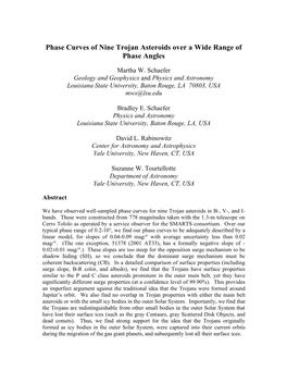 Phase Curves of Nine Trojan Asteroids Over a Wide Range of Phase Angles