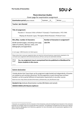 Thesis American Studies Cover Page for Examination Assignment