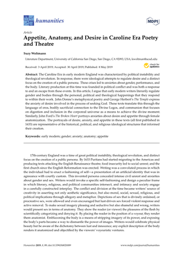 Appetite, Anatomy, and Desire in Caroline Era Poetry and Theatre