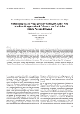 Historiography and Propaganda in the Royal Court of King Matthias