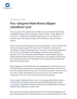 Fun.-Sångaren Nate Ruess Släpper Soloalbum I Juni