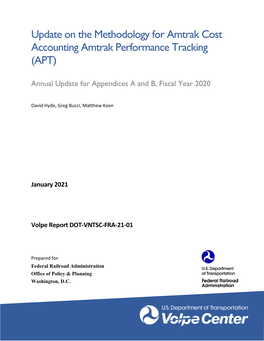 Update on the Methodology for Amtrak Cost Accounting Amtrak Performance Tracking (APT)