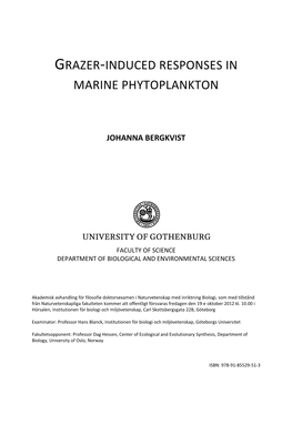 Grazer-Induced Responses in Marine Phytoplankton