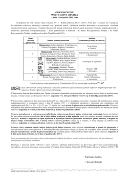 OBWIESZCZENIE WÓJTA GMINY GRABICA Z Dnia 21 Września 2015 Roku