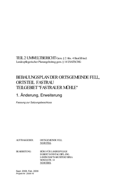 Bebauungsplan Der Ortsgemeinde Fell, Ortsteil Fastrau Teilgebiet "Fastrauer Mühle"