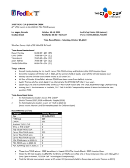 2020 the CJ CUP @ SHADOW CREEK (6Th of 50 Events in the 2020-21 PGA TOUR Season)