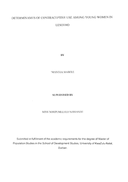 Determinamts of Contraceptive Use Among Young Women in Lesotho