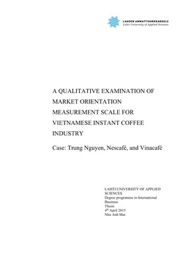A Qualitative Examination of Market Orientation Measurement Scale for Vietnamese Instant Coffee Industry