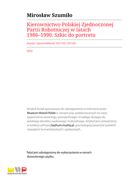 Mirosław Szumiło Kierownictwo Polskiej Zjednoczonej Partii Robotniczej W Latach 1986–1990. Szkic Do Portretu