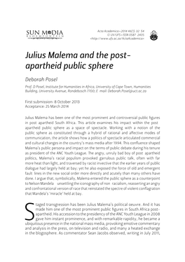Julius Malema and the Post- Apartheid Public Sphere