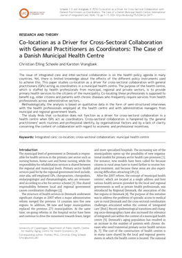 Co-Location As a Driver for Cross-Sectoral Collaboration with General Practitioners As Coordinators: the Case of a Danish Municipal Health Centre