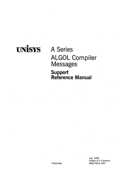 UNISYS a Series ALGOL Compiler Messages