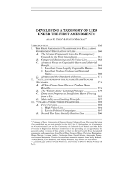 Developing a Taxonomy of Lies Under the First Amendment, Alan K. Chen