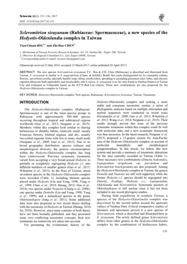 Scleromitrion Sirayanum (Rubiaceae: Spermacoceae), a New Species of the Hedyotis-Oldenlandia Complex in Taiwan