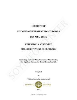 History of Uncommon Fermented Soyfoods: 157 References in Chronological Order
