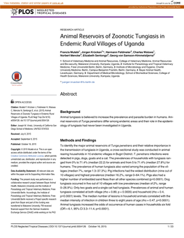 Animal Reservoirs of Zoonotic Tungiasis in Endemic Rural Villages of Uganda