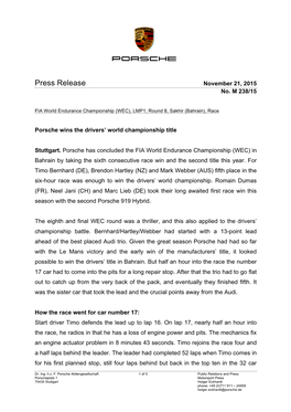 Press Release November 21, 2015 No