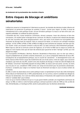 Entre Risques De Blocage Et Ambitions Sénatoriales