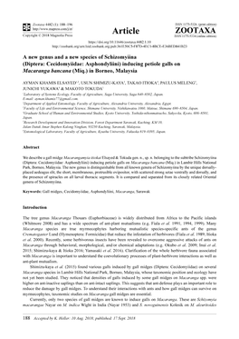 A New Genus and a New Species of Schizomyiina (Diptera: Cecidomyiidae: Asphondyliini) Inducing Petiole Galls on Macaranga Bancana (Miq.) in Borneo, Malaysia