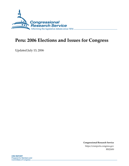 Peru: 2006 Elections and Issues for Congress