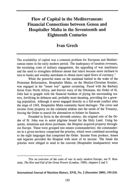 Flow of Capital in the Mediterranean: Financial Connections Between Genoa and Hospitaller Malta in the Seventeenth and Eighteenth Centuries
