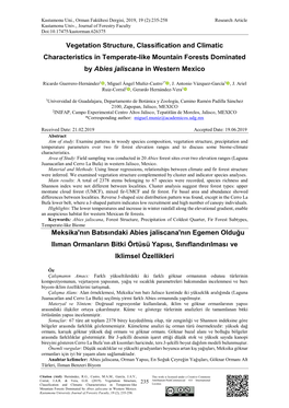 Vegetation Structure, Classification and Climatic Characteristics in Temperate-Like Mountain Forests Dominated by Abies Jaliscana in Western Mexico