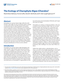 The Ecology of Charophyte Algae (Charales)1 Maximiliano Barbosa, Forrest Lefler, David E