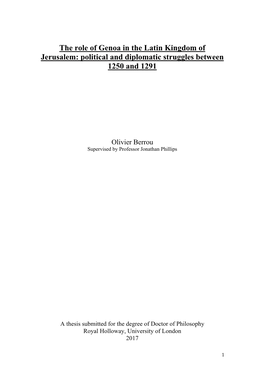 The Role of Genoa in the Latin Kingdom of Jerusalem: Political and Diplomatic Struggles Between 1250 and 1291