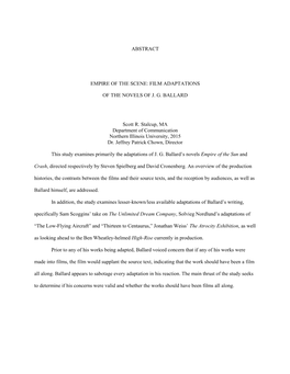 ABSTRACT EMPIRE of the SCENE: FILM ADAPTATIONS of the NOVELS of J. G. BALLARD Scott R. Stalcup, MA Department of Communication