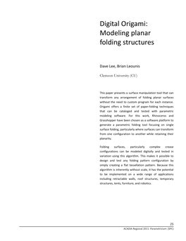 Digital Origami: Modeling Planar