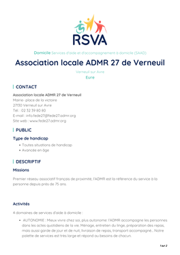 Association Locale ADMR 27 De Verneuil Verneuil Sur Avre Eure